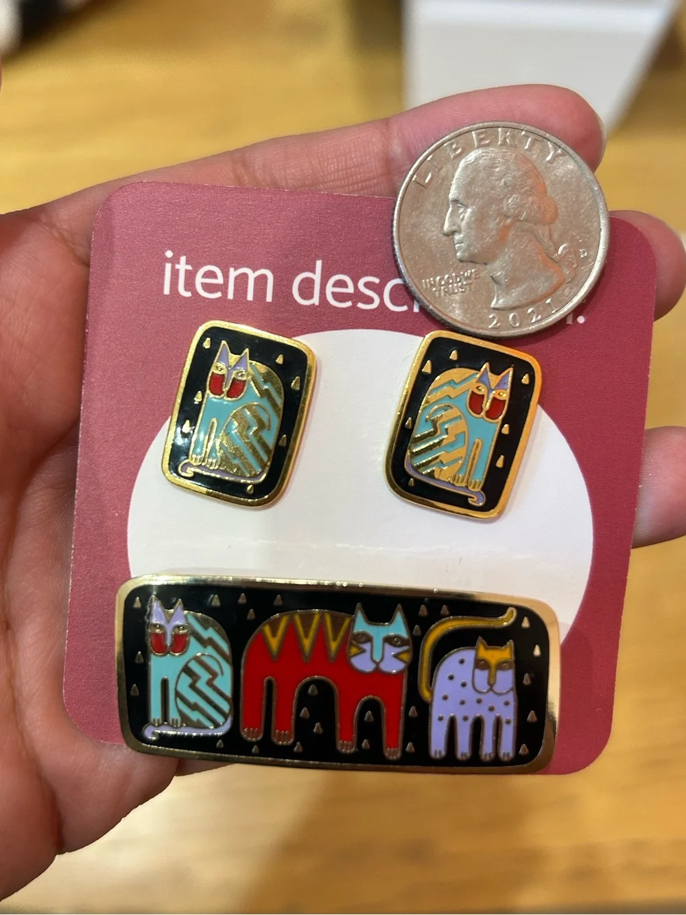 Laurel Burch Cat Earrings and Brooch Set